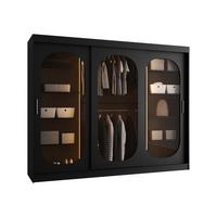 SCHWEBETÜRENSCHRANK Bahrajn 250 mit LED Beleuchtung - Silberfarben/Schwarz, Holzwerkstoff/Kunststoff (250/200/62cm) - MIRJAN24