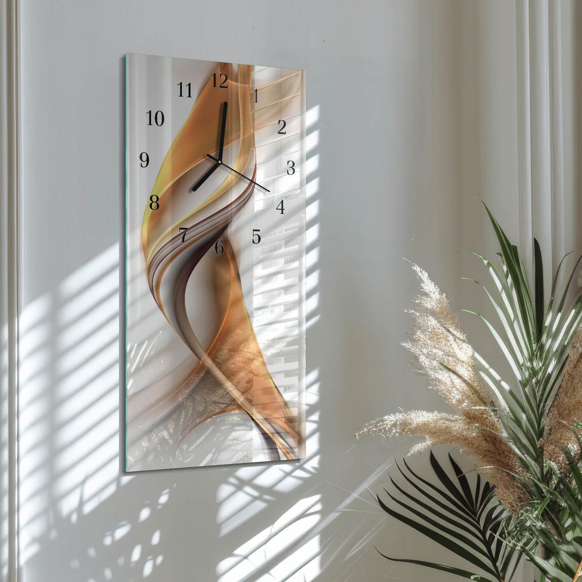 WANDUHR aus Glas 30x60 cm - Abstraktion - Orange, Glas (30/60/0.4cm) - TULUP