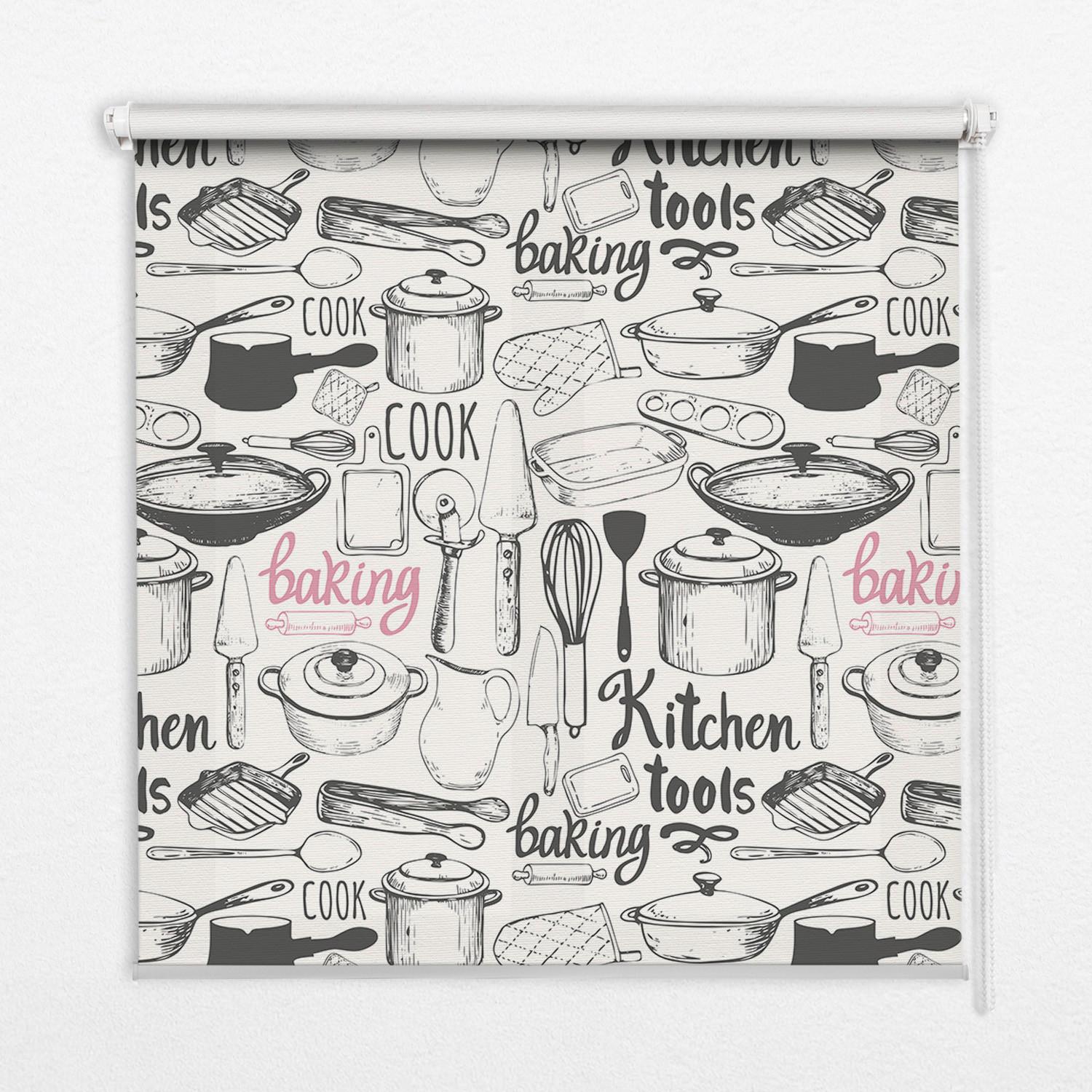 INNENROLLO - Fensterrollo - Rollo - 130x140 cm - Kulinarische Werkzeuge - Schwarz, Kunststoff (130/140/0.5cm) - TULUP