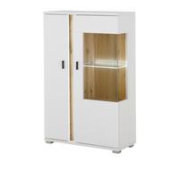 VITRINE weiß matt, Eiche Wotan 80 x 125 cm, Highboard inklusive Frontbeleuchtung - Eiche Wotan/Silberfarben, Glas/Holzwerkstoff (80/125/35cm) - Furn.Design