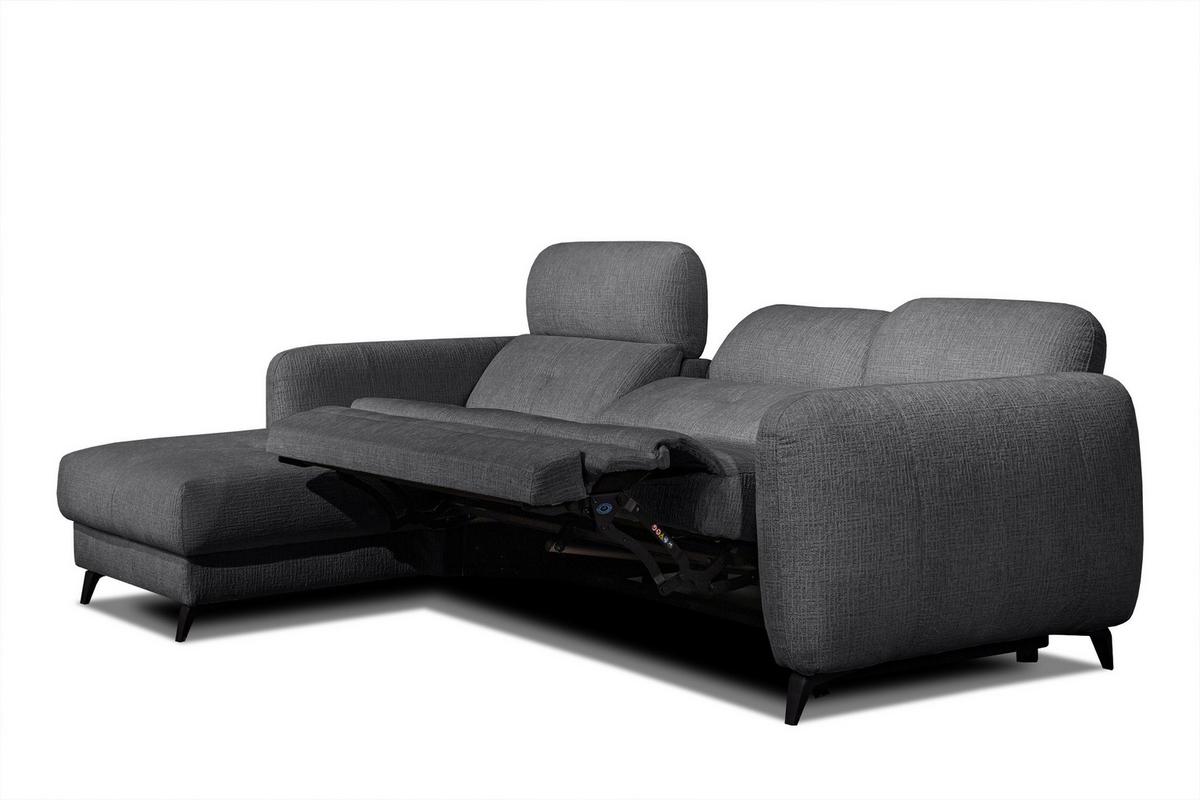 ECKSOFA SVEN 3-Sitzer, 1 Relax XL, verstellbare Kopfstützen, dunkelgrau - Anthrazit/Schwarz, Holzwerkstoff/Textil (256/163cm) - Wozimo