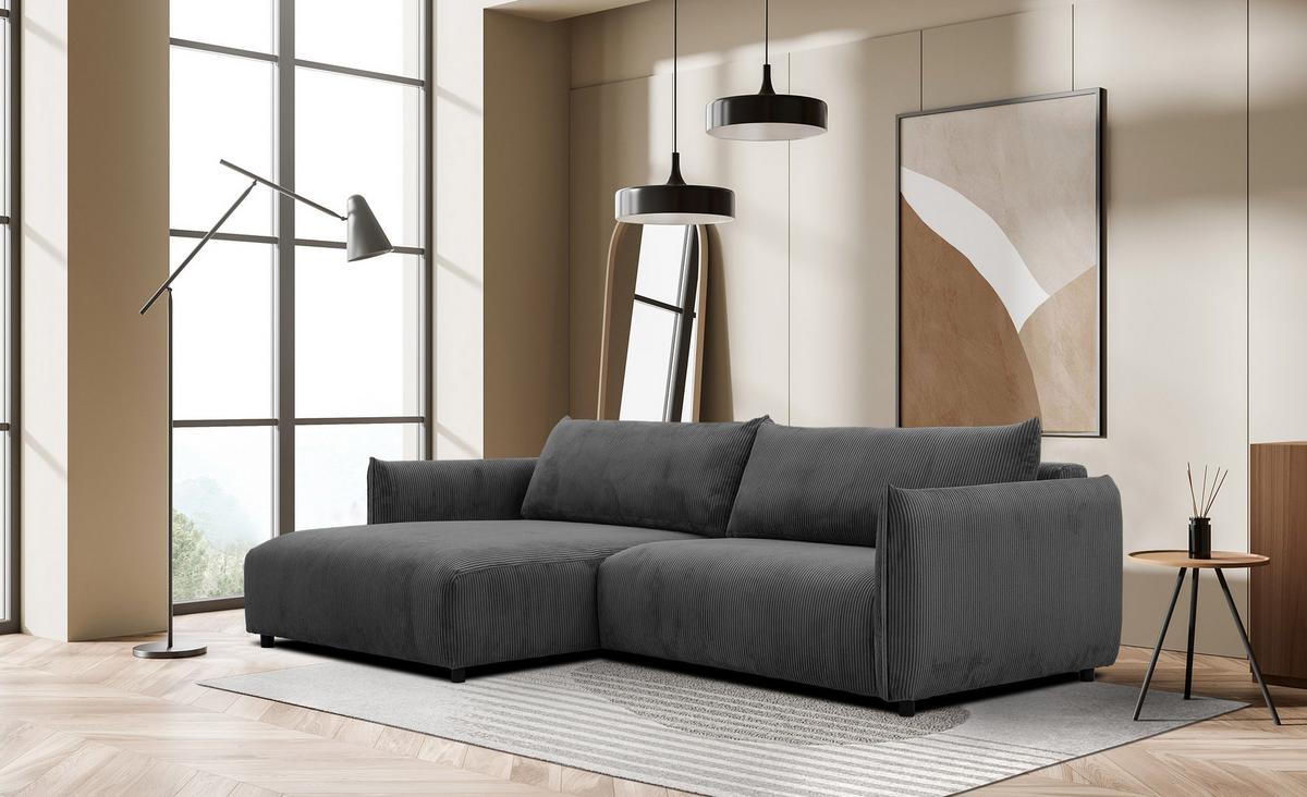 ECKSOFA TAUER 5-Sitzer, dunkelgrau - Dunkelgrau/Schwarz, Holzwerkstoff/Kunststoff (174/292cm) - Wozimo