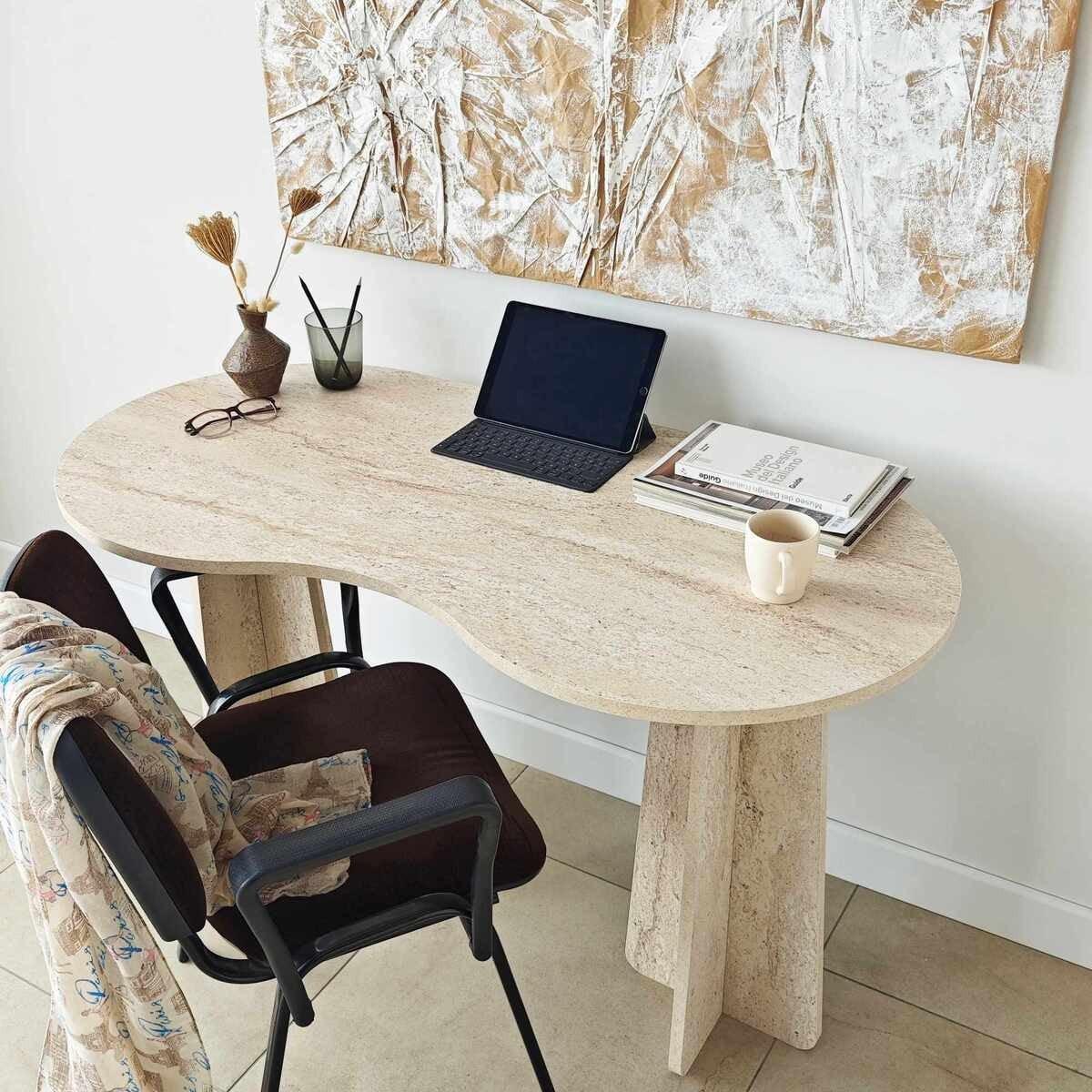 SCHREIBTISCH mit organisch-form Tischplatte 120/60/75 cm - Beige, Holzwerkstoff (8.5/60/75cm) - Calicosy