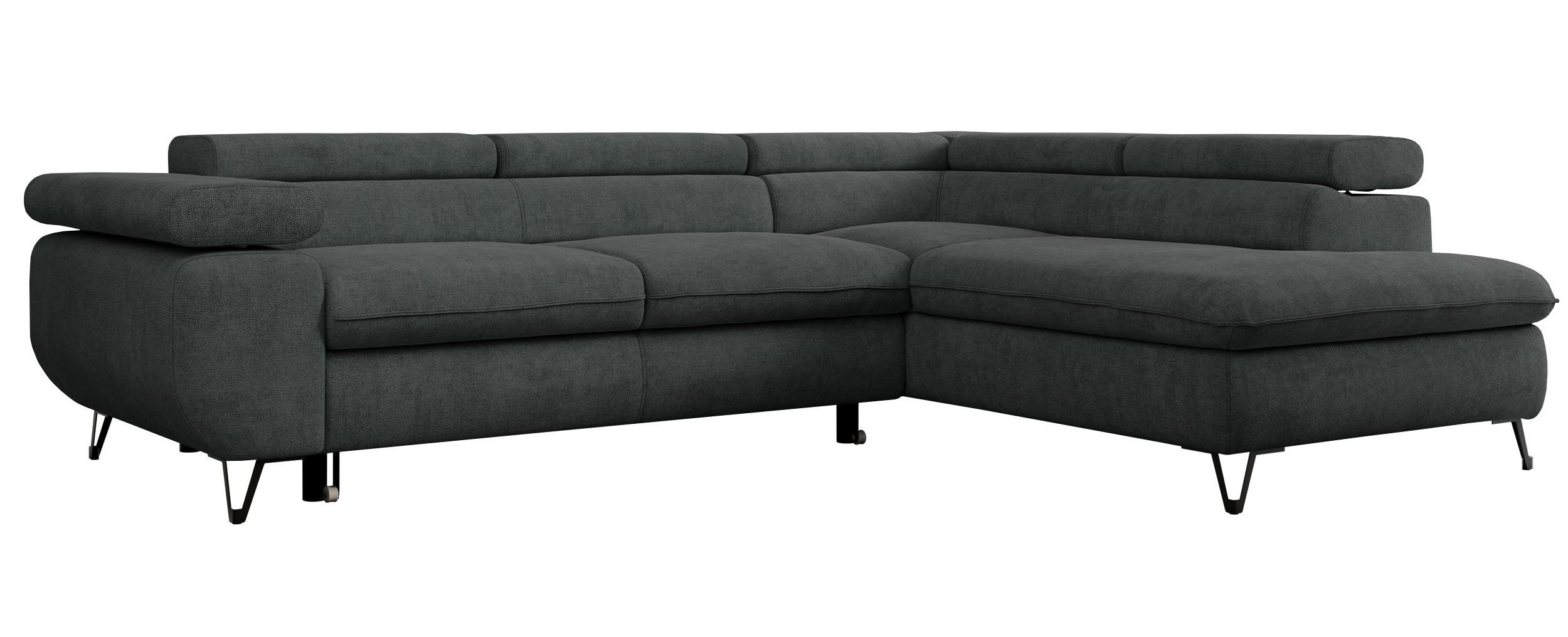 ECKSOFA PEDRO L Dunkelgrau Struktur - Rechts Seite - Dunkelgrau/Schwarz, Textil/Metall (273/208cm) - MKS