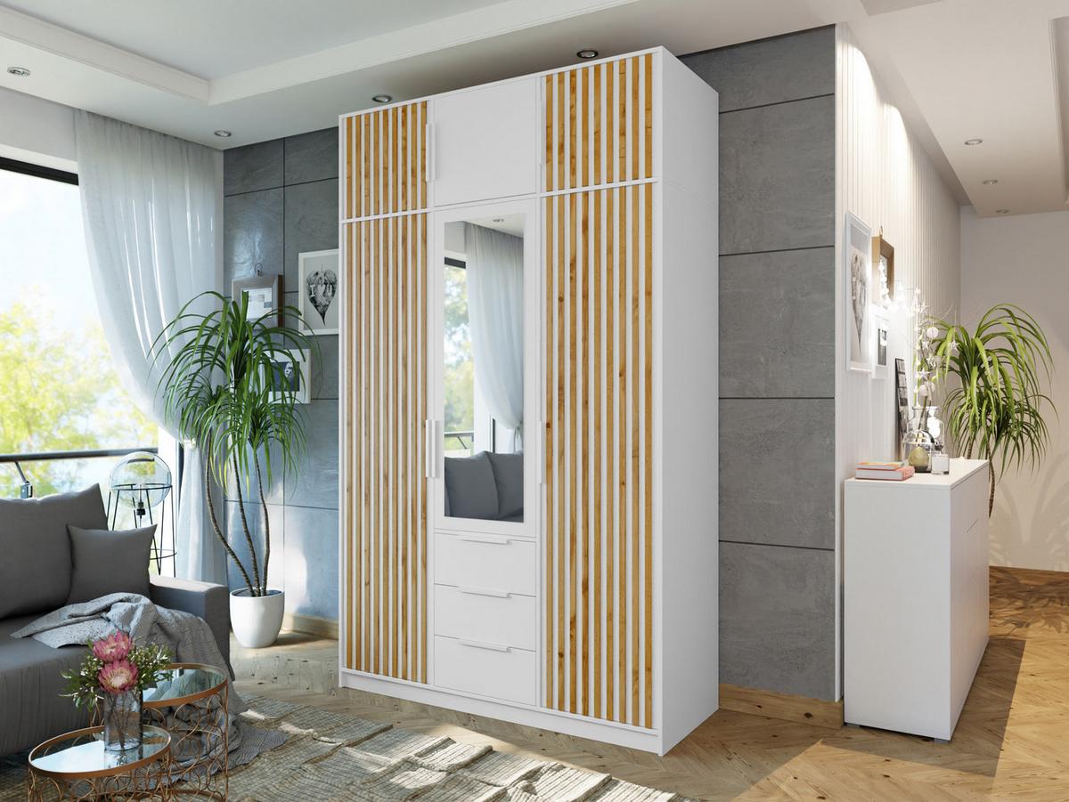 KLEIDERSCHRANK Bali Lux D3 mit Schrankaufsatz - Weiß, Holzwerkstoff/Metall (150/245/58cm) - MIRJAN24