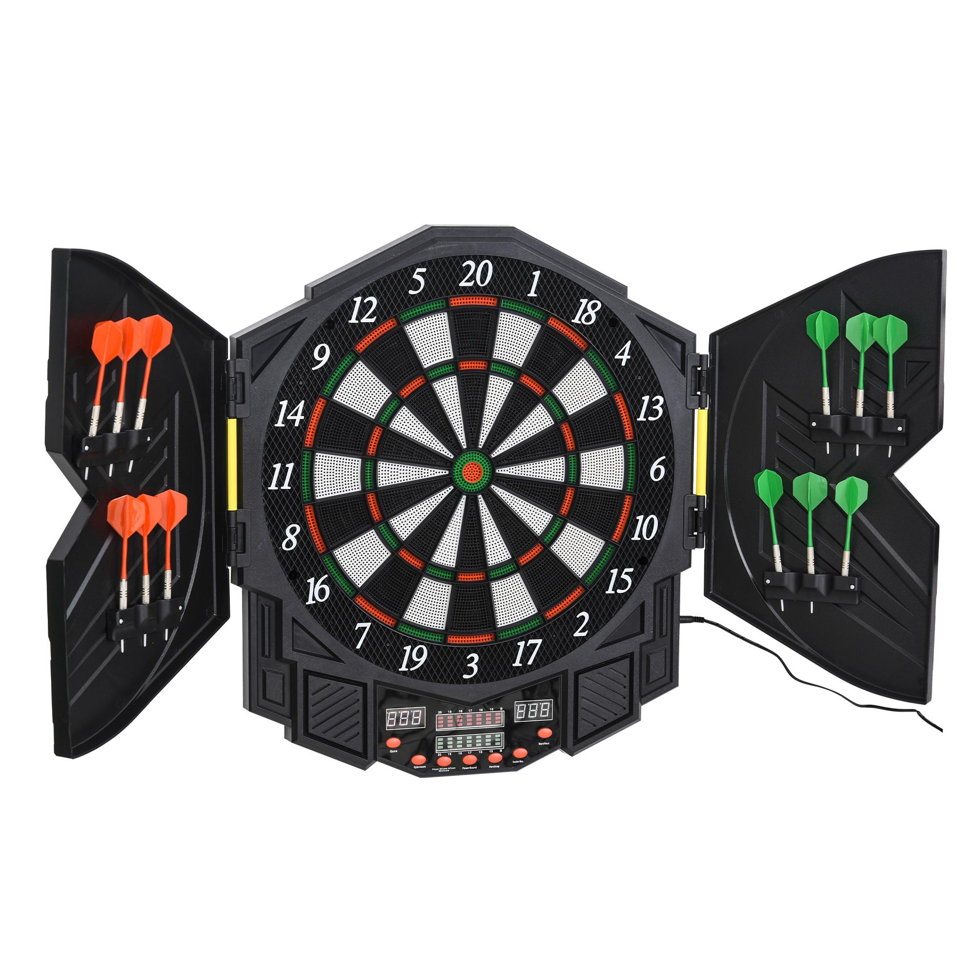 ELEKTRONISCHE Dartscheibe Dartboard mit Tür inkl. 4 LED 216 Spiele 12 Pfeile - Schwarz, Kunststoff (54.6/49cm) - HOMCOM