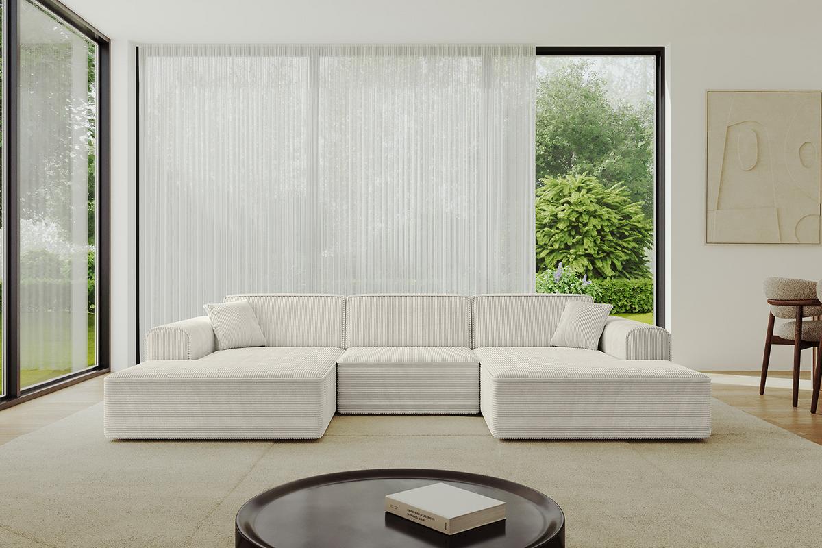 WOHNLANDSCHAFT IREA-U1-v3 - 301x165x77 cm Creme - Ecru/Creme, Holzwerkstoff/Textil (301/77/165cm) - ALTDECOR