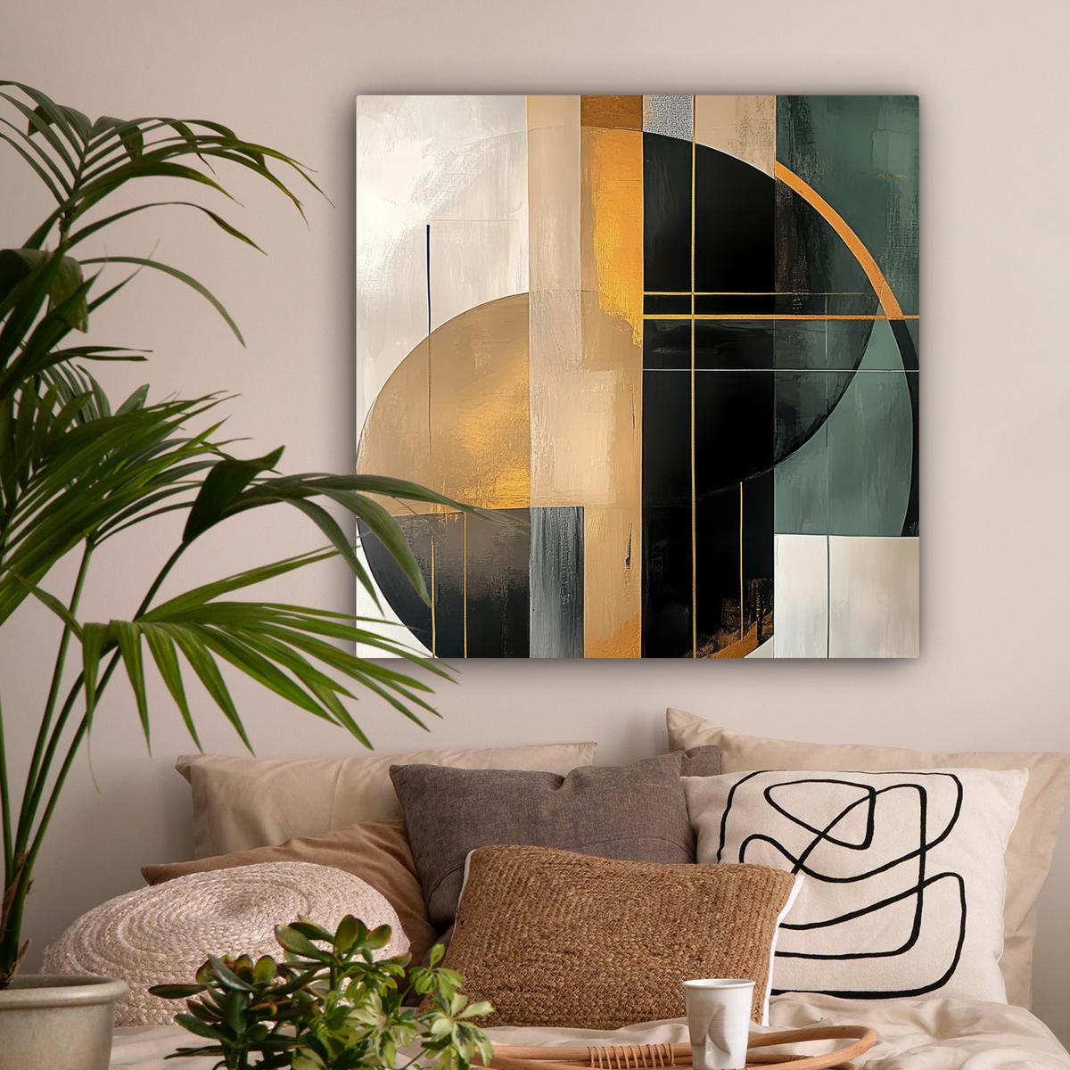 LEINWANDBILD Abstrakt - Gold - Bronze - Grün - Formen - Modern Deko Groß 90x90 cm - Multicolor, Textil (90/90cm) - MuchoWow