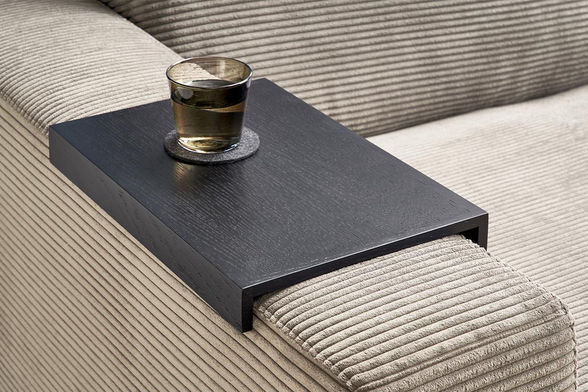 BIG SOFA XL MIT TABLETT MADELINE Steingrau Cord - Greige/Schwarz, Kunststoff/Textil (290/85/190cm) - KAWOLA