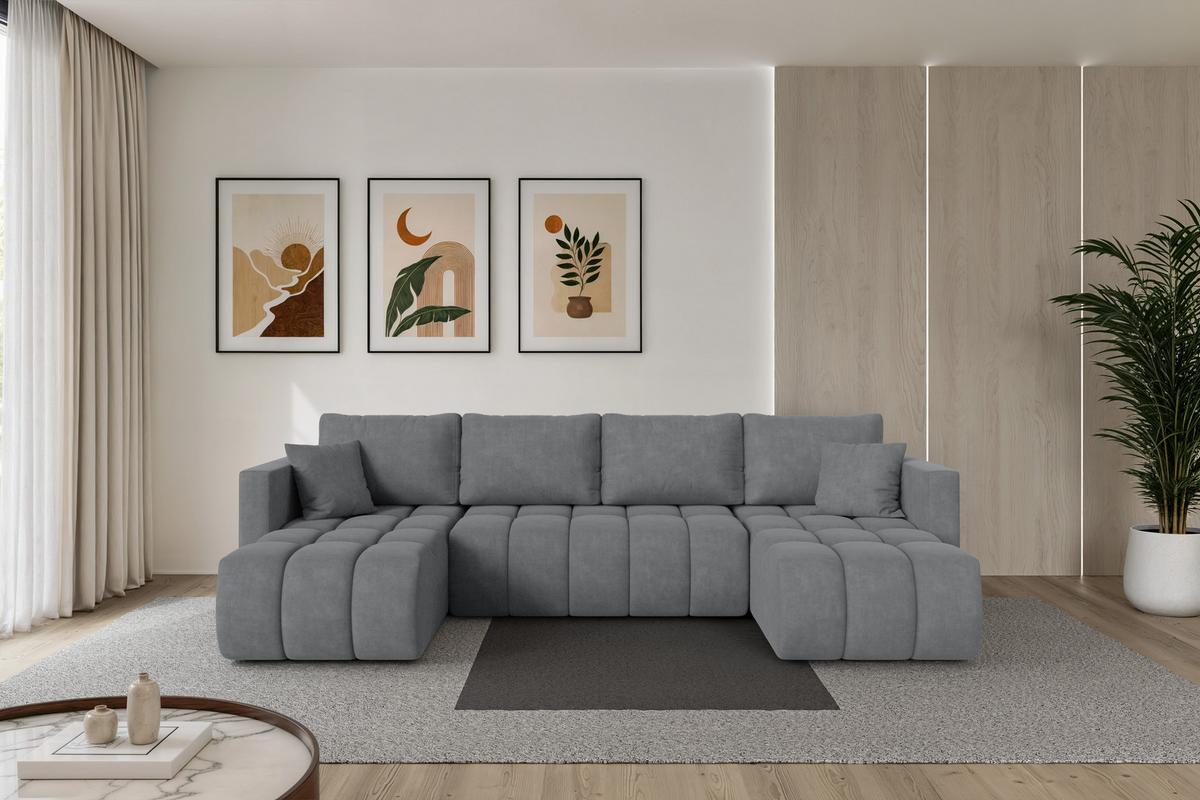 WOHNLANDSCHAFT mit Schlaffunktion und Bettkasten GARD-U 300x146x85 Grau Velours - Taupe/Schwarz, Holzwerkstoff/Kunststoff (300/85/146cm) - ALTDECOR