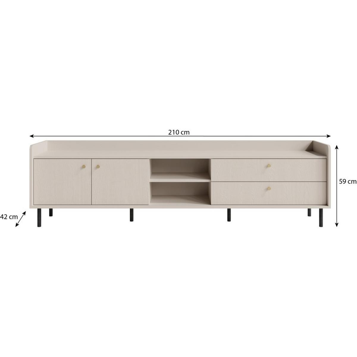 LOWBOARD Gloria mit 2 Schubalden und 2 Türen - Beige/Schwarz, Holzwerkstoff/Metall (210/59/42cm) - Beautysofa