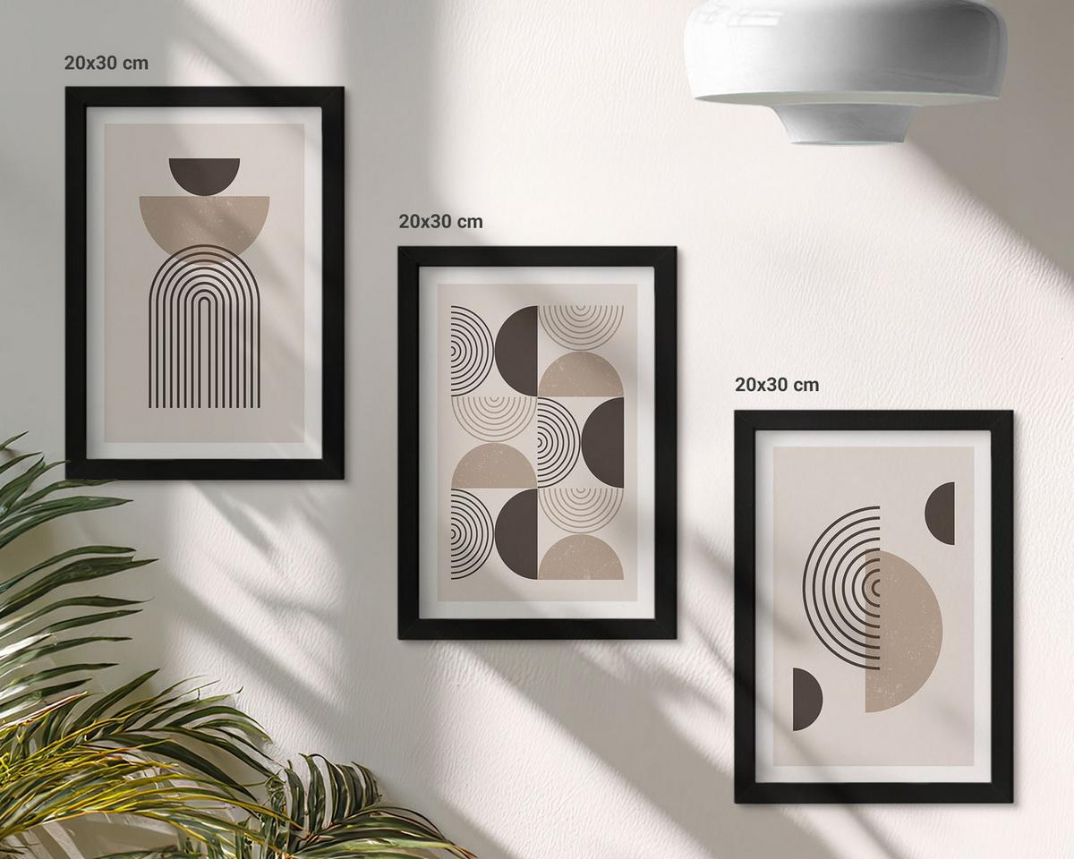 BILDER SET 3er Set - 20x30 cm Schwarzer Rahmen - Abstrakte Minimalismusmuster - Schwarz, Kunststoff (20/30cm) - TULUP