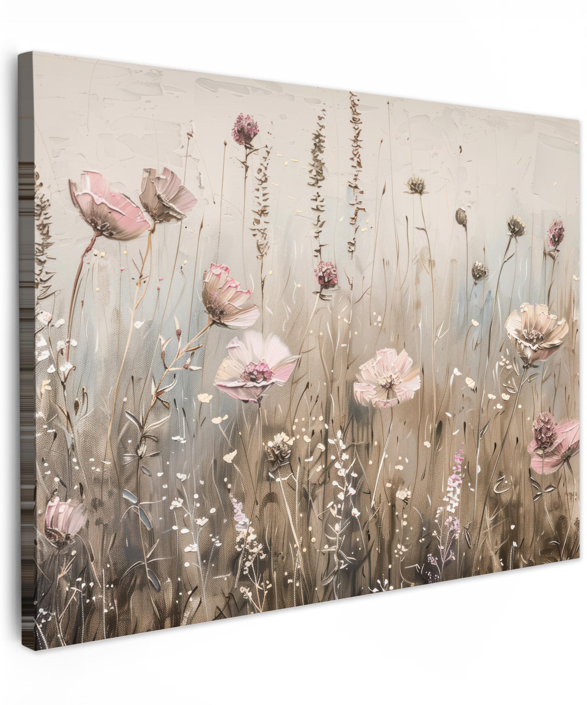 LEINWANDBILD Blumen - Rosa - Modern - Beige Wandbild 40x30 cm - Beige, Textil (40/30cm) - MuchoWow