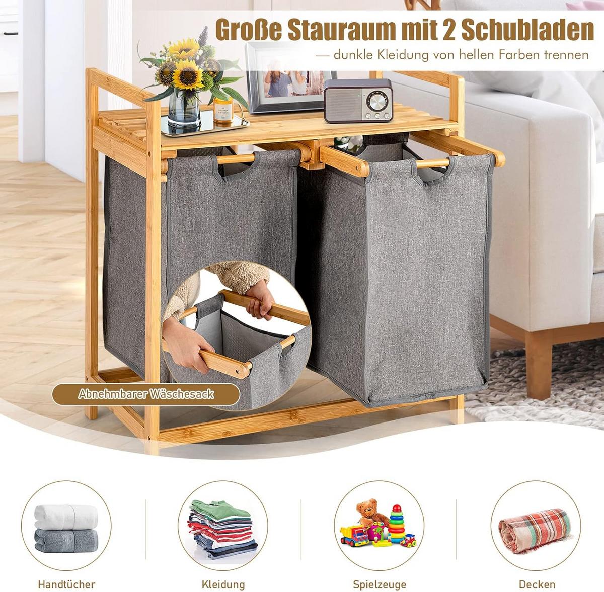 WASCHEKORB Holz - Apfelbaumfarben, Naturmaterialen (33/64/73cm) - COSTWAY
