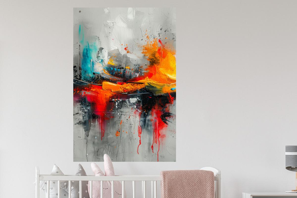 WANDTATTOO Moderne Kunst - Orange - Grau - Abstrakt Wandaufkleber 80x120 cm - Hellgrau, Kunststoff (80/120/0.1cm) - MuchoWow