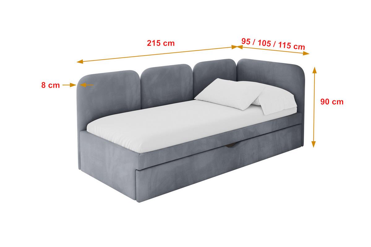EINZELLBETT Jugendbett mit Bettkasten und Matratze H3/H4, Links - ALVY 90x200 Grau - Grau, Holzwerkstoff/Textil (90/200cm) - ALTDECOR