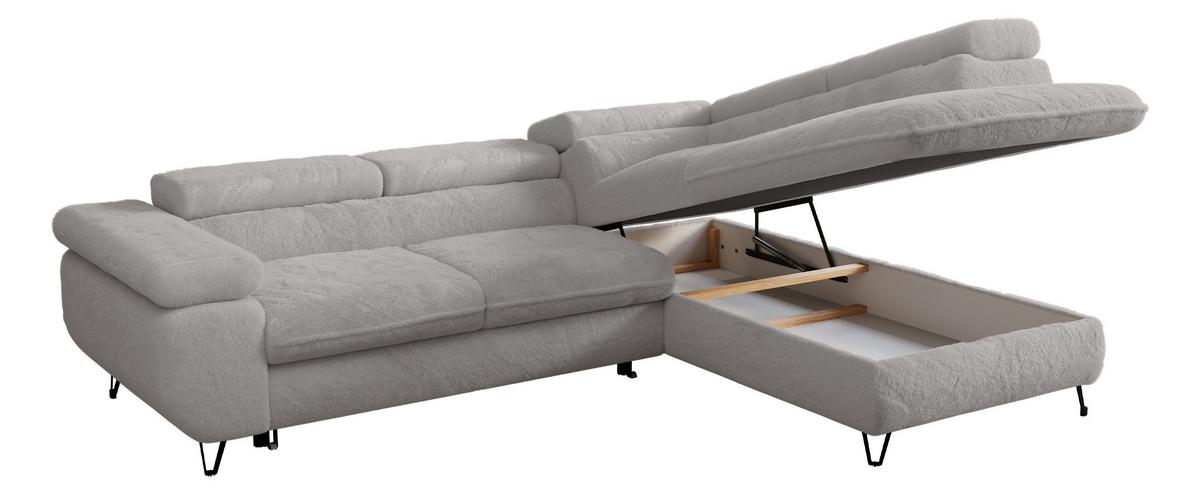 ECKSOFA PETER L Hellgrau Plüsch - Rechts Seite - Hellgrau/Schwarz, Textil/Metall (273/208cm) - MKS