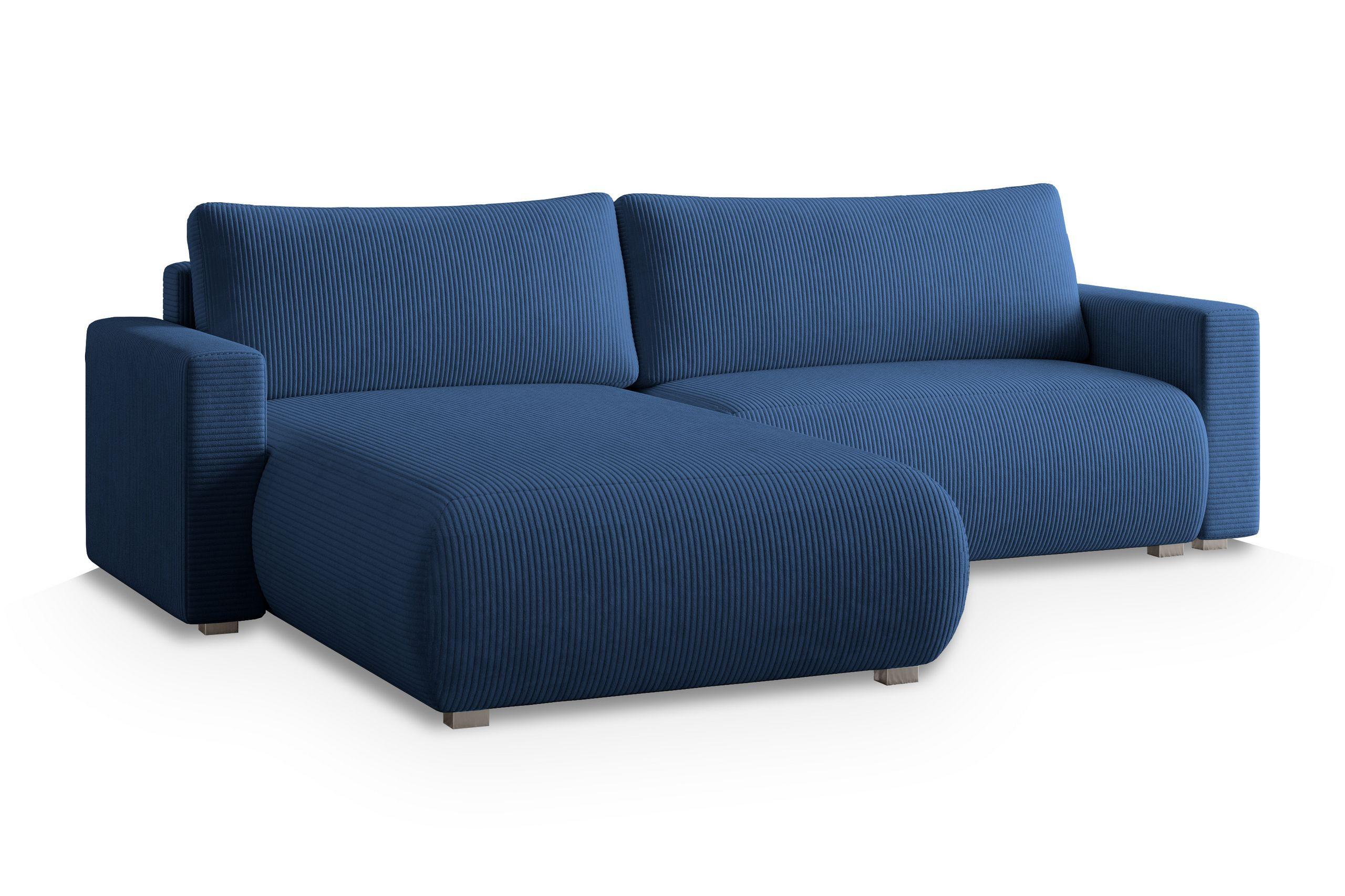 ECKSOFA TURIN P Blau Kordstoff mit Schlaffunktion - Blau/Grau, Holz/Kunststoff (265/183cm) - MASSENO