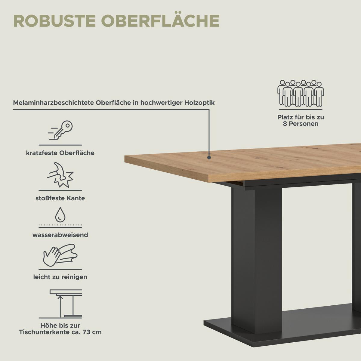 ESSTISCH grau, Eiche Artisan Küchentisch ausziehbar 150 - 190 cm - Eiche Artisan/Grau, Holzwerkstoff/Metall (150/90/76cm) - Inn.Furn
