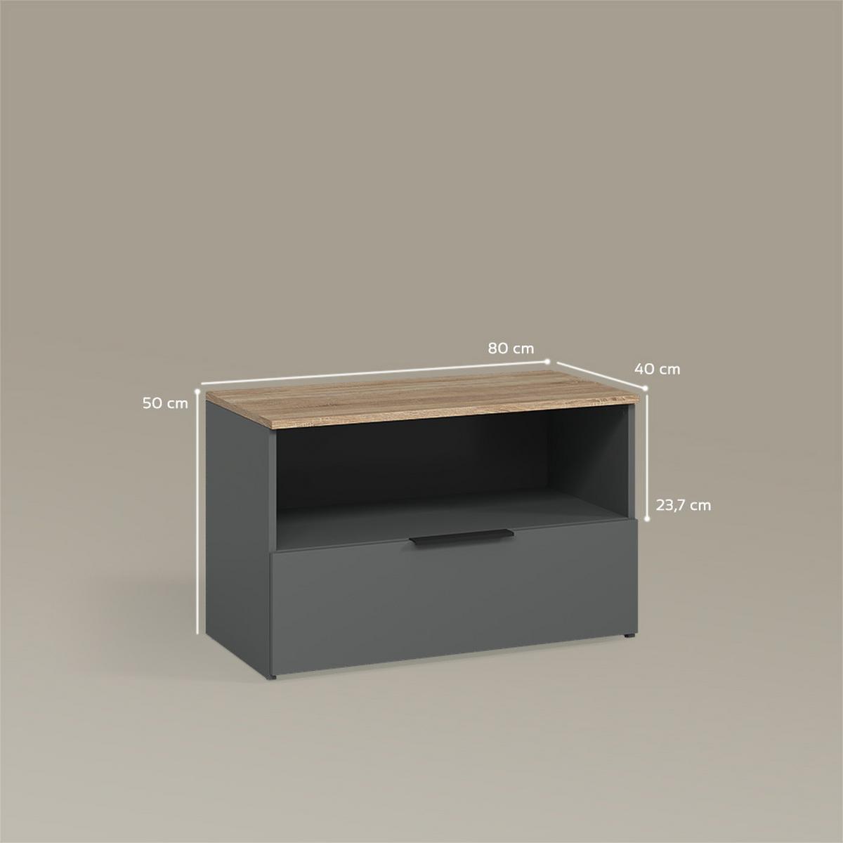 KOMMODE Piave Anthrazit/Sonoma mit 1 geschlossenem Fach - Anthrazit/Sonoma Eiche, Holzwerkstoff (80/50/40cm) - Livinity®