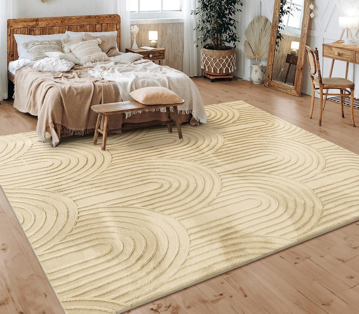 KURZFLORTEPPICH, mit Struktur, aus Polyester, Beige, 200 x 280 cm - Beige, Textil (280/200cm) - KADIMA DESIGN