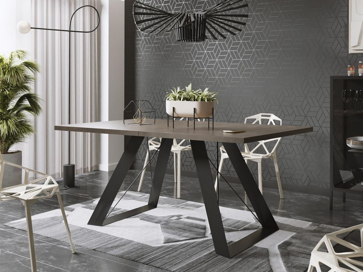 ESSTISCH Colter rechteckig ausziehbar, Dunkelgrauer Chicago Beton 140-240/80/76 cm - Dunkelgrau/Schwarz, Holzwerkstoff/Metall (80/240/76cm) - WFL GROUP