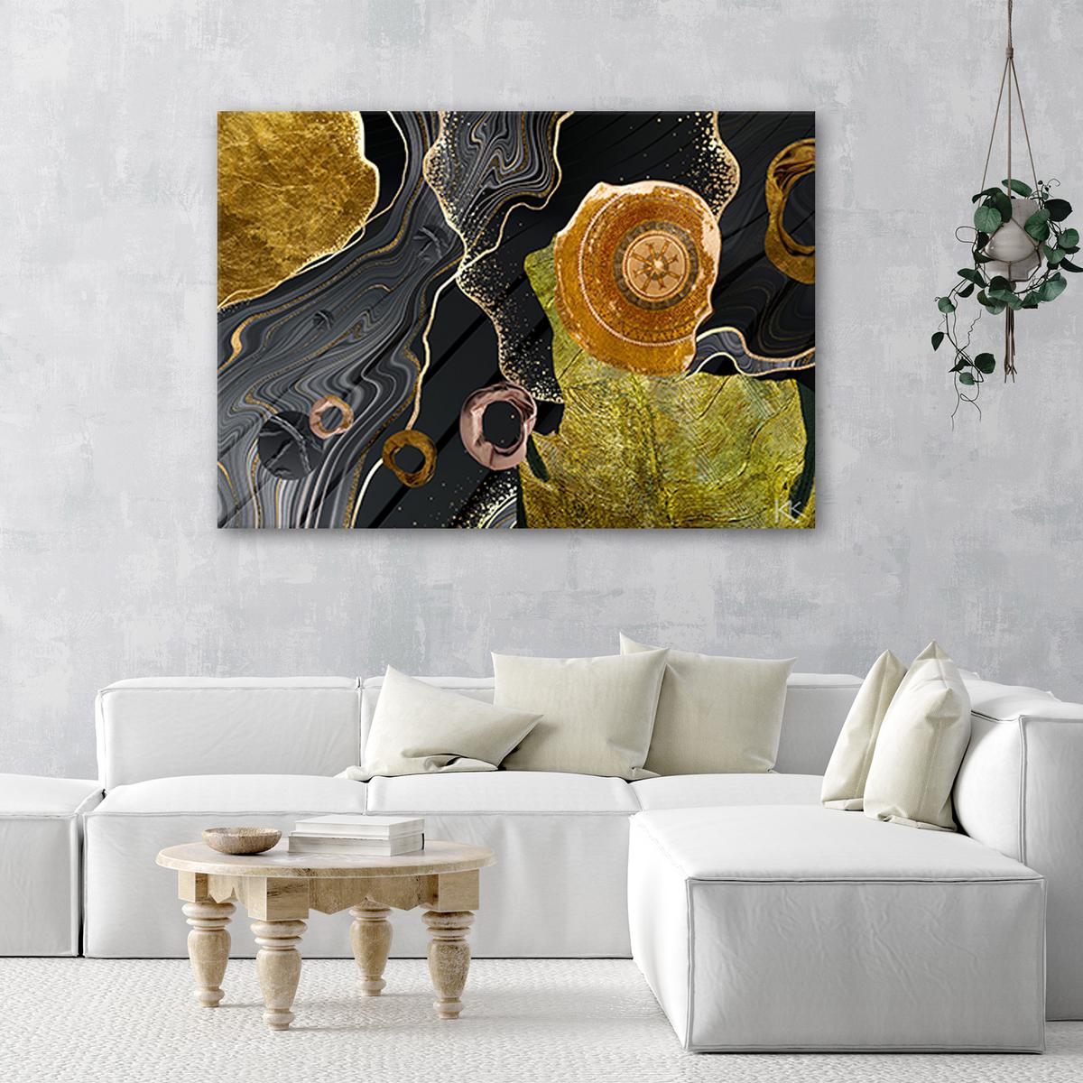 LEINWANDBILD Marmor Textur Abstrakt 90x60cm - Goldfarben, Textil (90/60cm) - Feeby