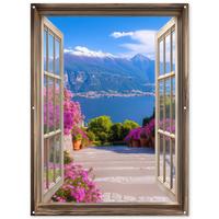 GARTENPOSTER Durchblick - Berg - Landschaft - Ausblicke - See Gartendekoration 120x160 cm - Blau, Kunststoff (120/160/0.2cm) - OnlyWow