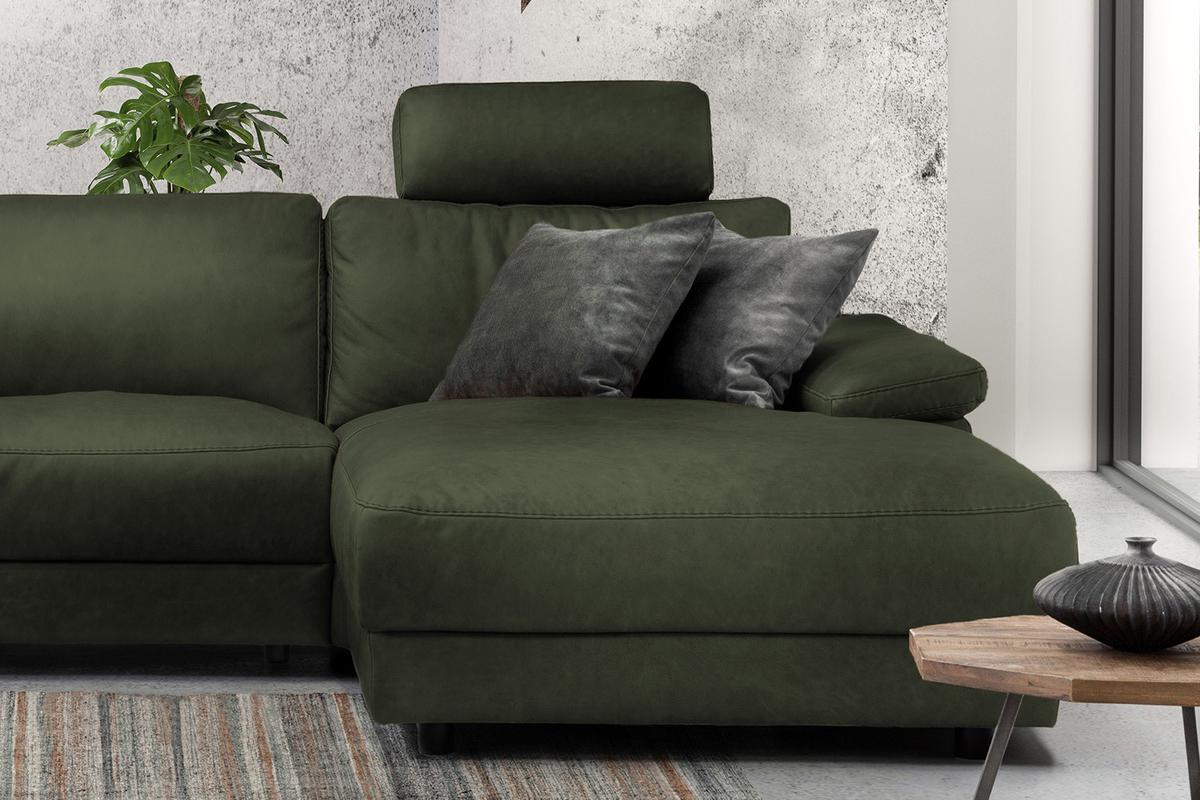 ECKSOFA XL MOTORISCHER RELAXFUNKTION LOLA Dunkelgrün Leder Relaxfunktion - Dunkelgrün/Schwarz, Leder (304/178cm) - KAWOLA
