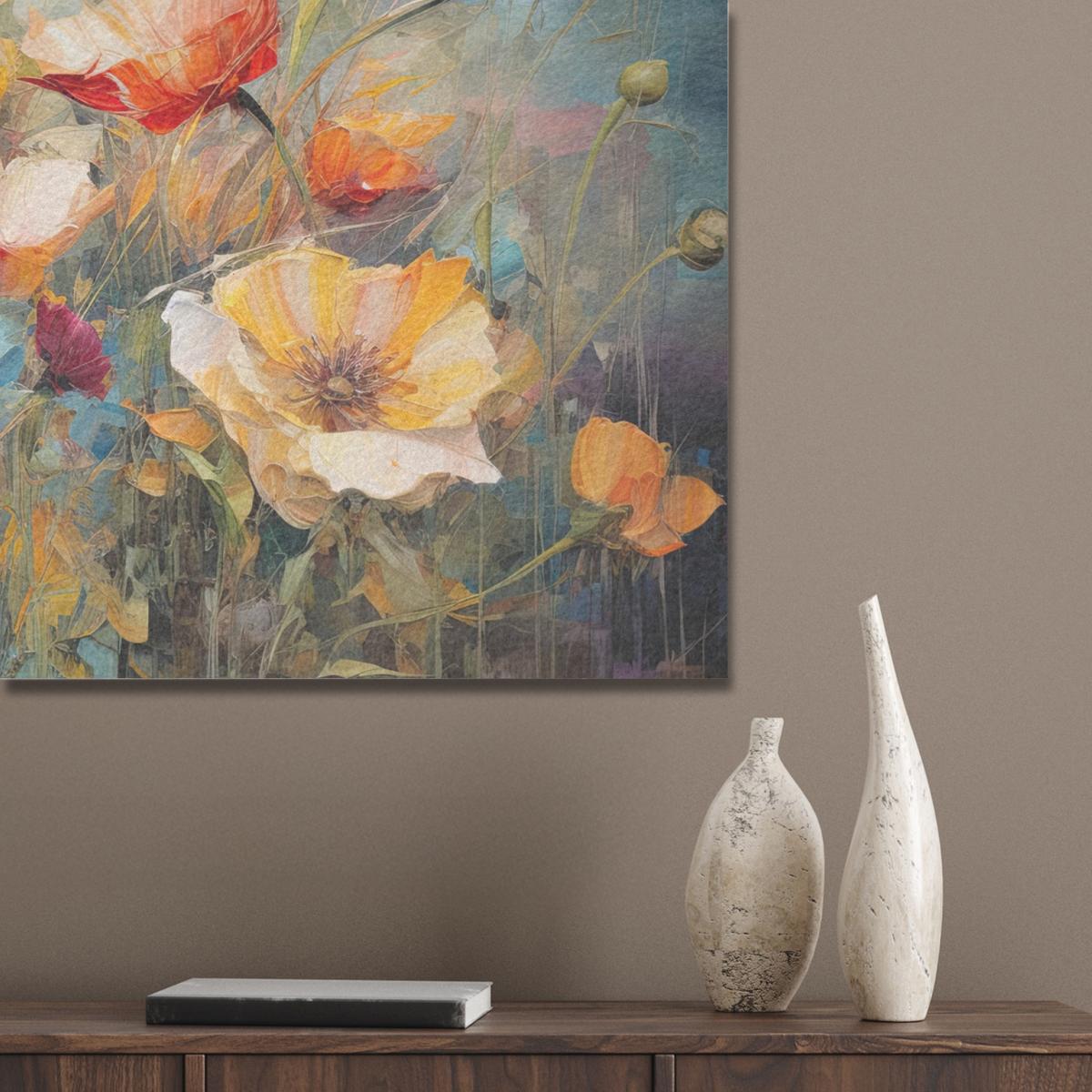 AKUSTIKBILD Blumen - Aquarell - Kunst - Botanisch - Natur Akustikpaneele 90x60 cm - Orange, Kunststoff (90/60/0.9cm) - MuchoWow