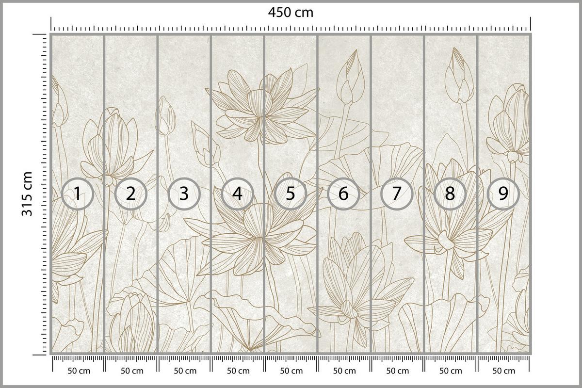 FOTOTAPETE für Wohnzimmer Linienzeichnung Blumen Pflanzen Natur 450x315 - Beige, Papier (450/315cm) - Muralo