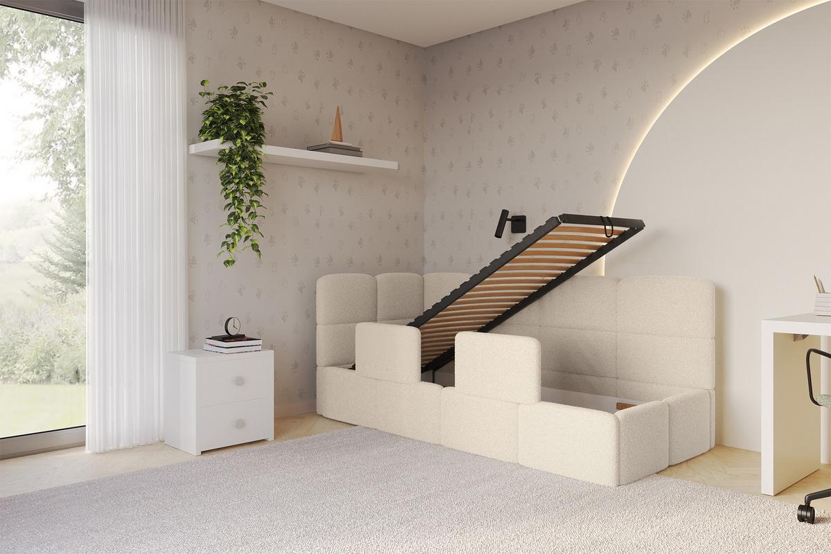 EINZELLBETT Jugendbett mit Bettkasten und Matratze H3/H4, Rechts - KIVY 80x200 Dunkelbeige - Taupe, Holzwerkstoff/Textil (80/200cm) - ALTDECOR