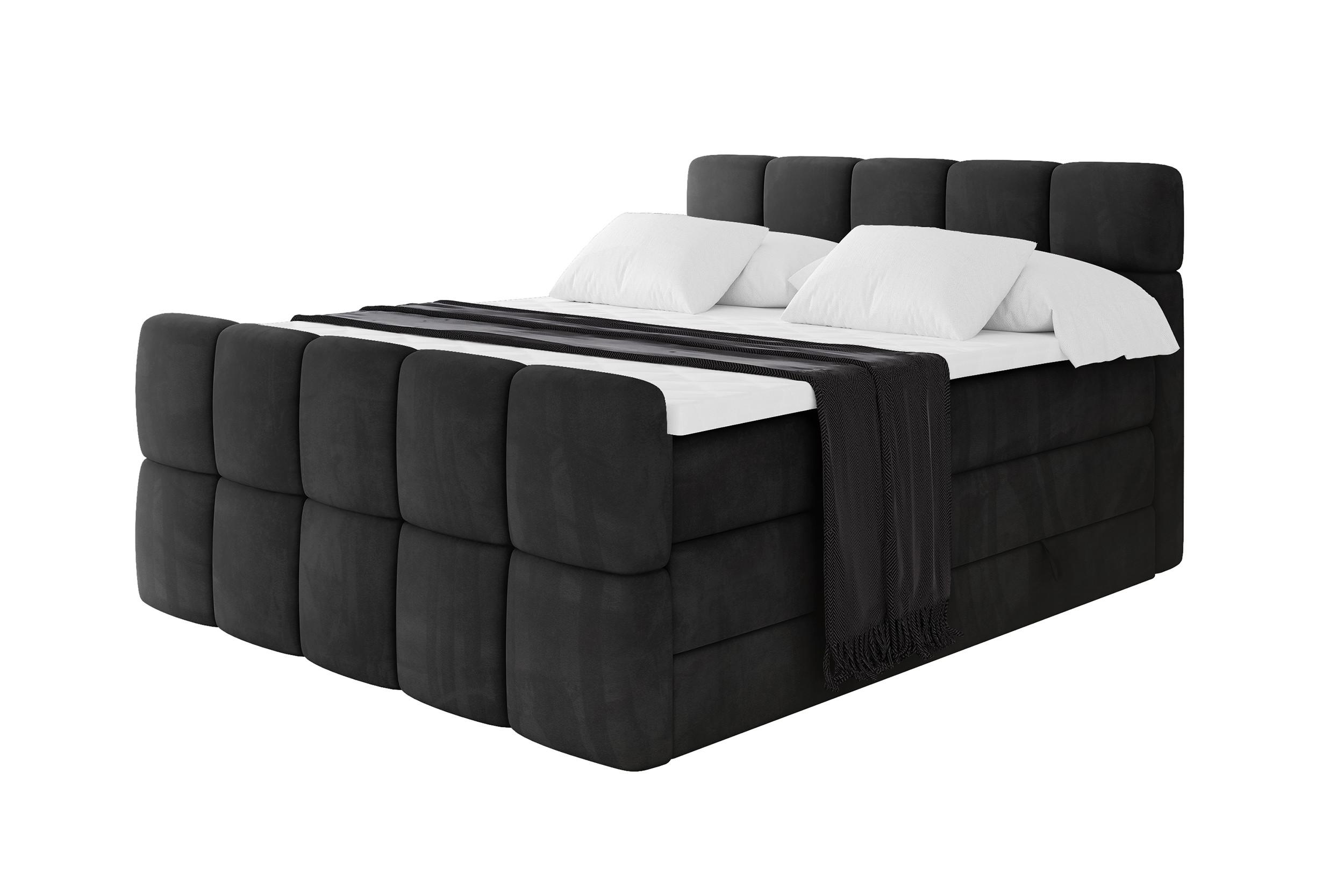 BOXBETT mit Matratze H3/H4 - FAMA-Z KING - 140x200 cm Schwarz Casablanca - Schwarz, Holzwerkstoff (140/200cm) - ALTDECOR