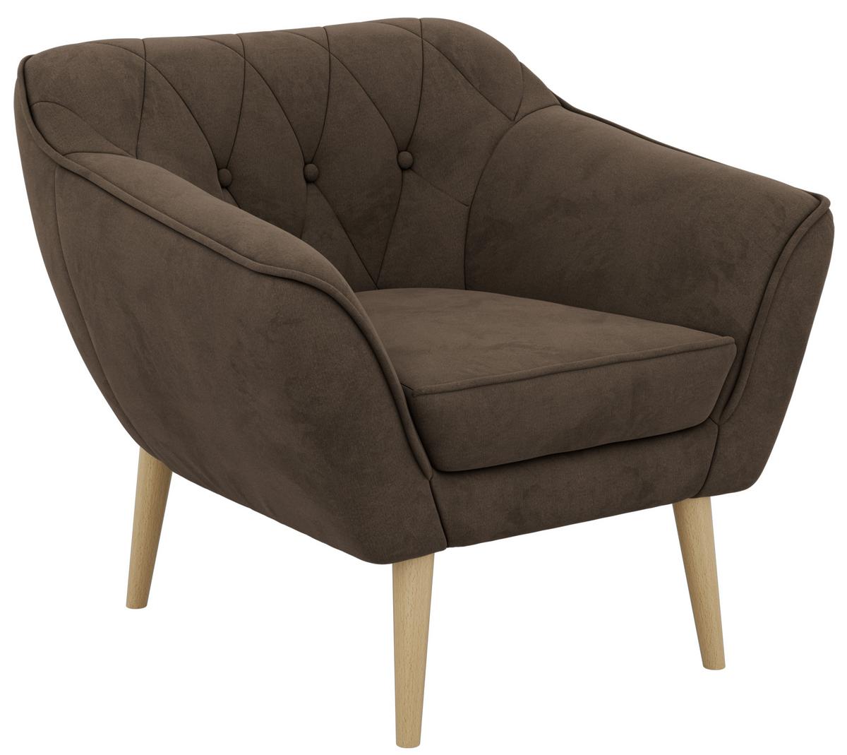 SESSEL PIRS - Braun Velvet - Holzbeine - Dunkelbraun/Buchefarben, Holzwerkstoff/Textil (80/75/74cm) - MKS