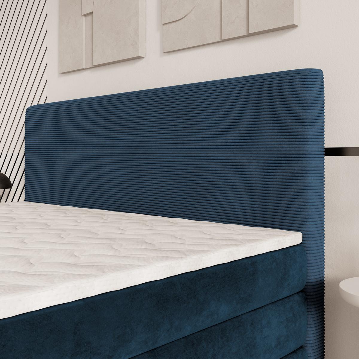 BOXSPRINGBETT MATERN 140x200 cm mit Matratze und Topper - Blau - Blau, Holz (140/200cm) - MASSENO