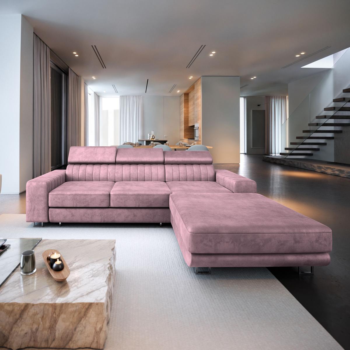 ECKSOFA NOTO R-S Lila Velours-Stoff mit Schlaffunktion - Lila/Silberfarben, Holz/Textil (267/190cm) - MASSENO