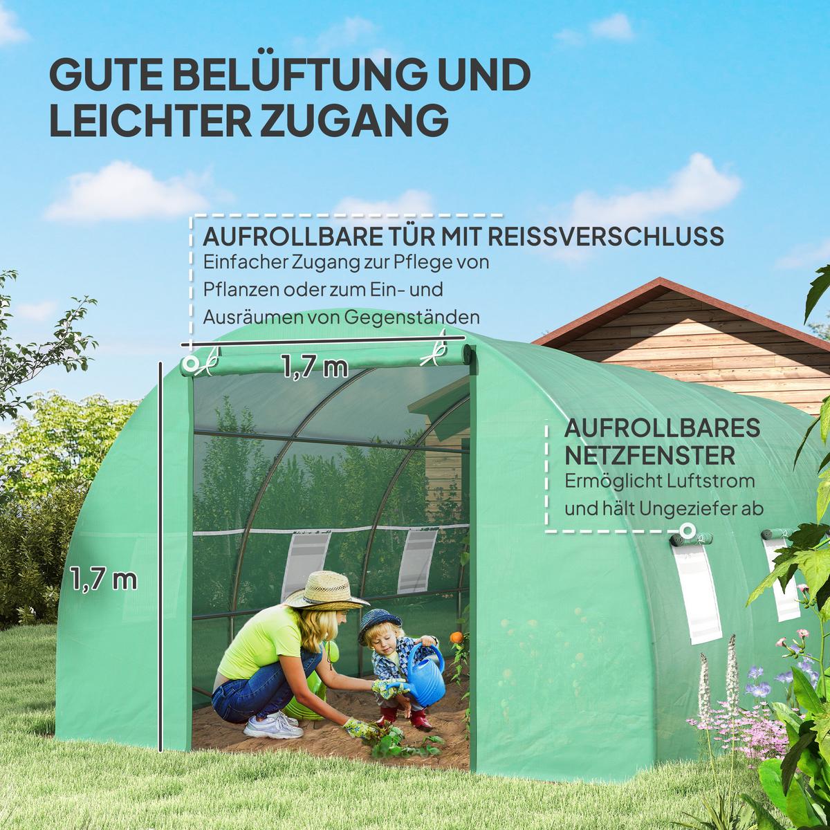 FOLIENGEWÄCHSHAUS Gewächshaus Treibhaus Tomatenhaus mit Fenster Gitterfolie - Grün, Kunststoff (300/200/595cm) - Outsunny