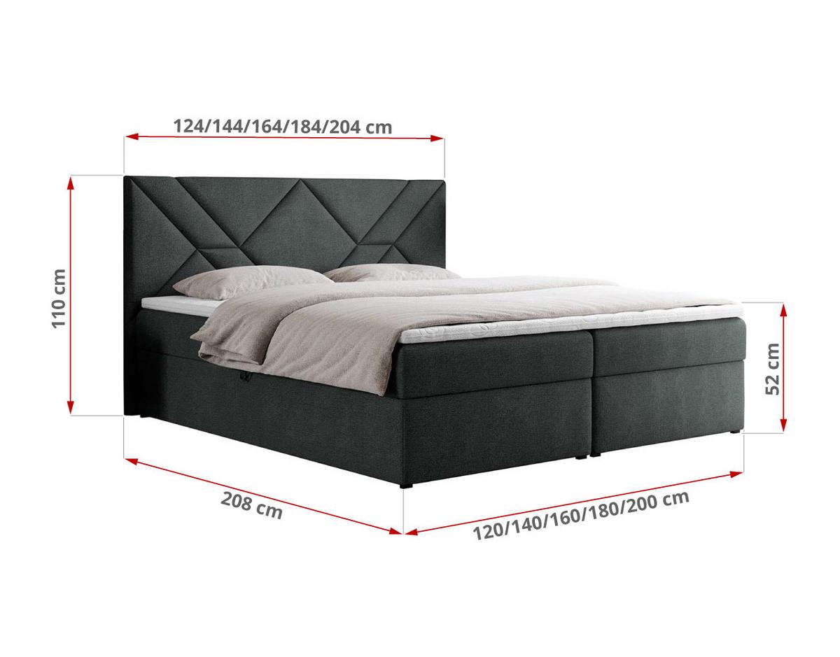 BOXBETT NEOMI 140/200 - Dunkelgrau Strukture - H4 - Visco - Dunkelgrau, Holz/Textil (140/200cm)
