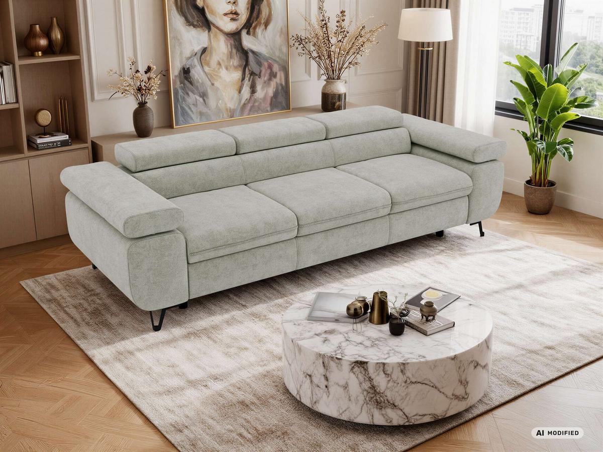 3-SITZER SOFA PETER - Hellgrau Stukture - Hellgrau/Schwarz, Textil/Metall (262/76/99cm) - MKS