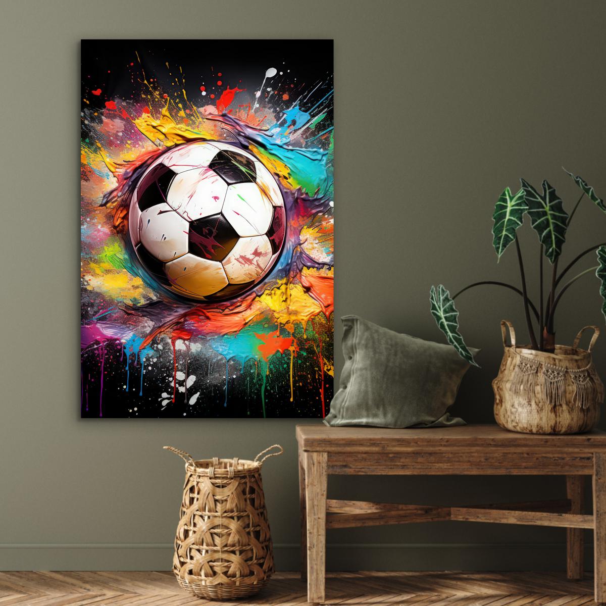 METALLBILD Fußball - Farbe - Farben - Schwarz - Weiß 80x120 cm - Weiß, Metall (80/120cm) - MuchoWow
