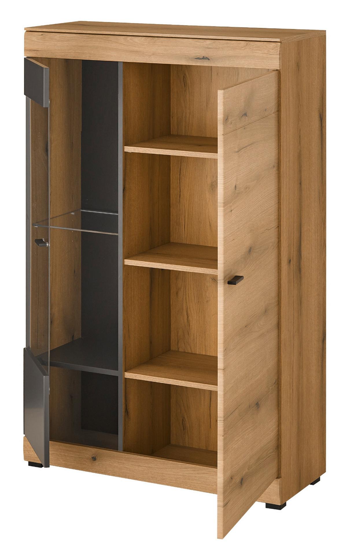 VITRINE in Eiche, grau 90 x 151 cm, Highboard mit Soft-Close - Kaschmir/Eichefarben, Glas/Holzwerkstoff (90/141/35cm) - Furn.Design