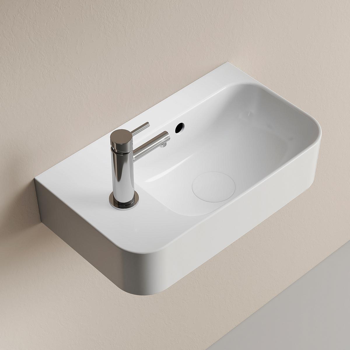 WASCHBECKEN Rechteckig Mit Hahnloch rechts Weiß 45 / 26,5 / 15,6 cm - Weiß, Keramik (45/15.5/26.5cm) - EMKE