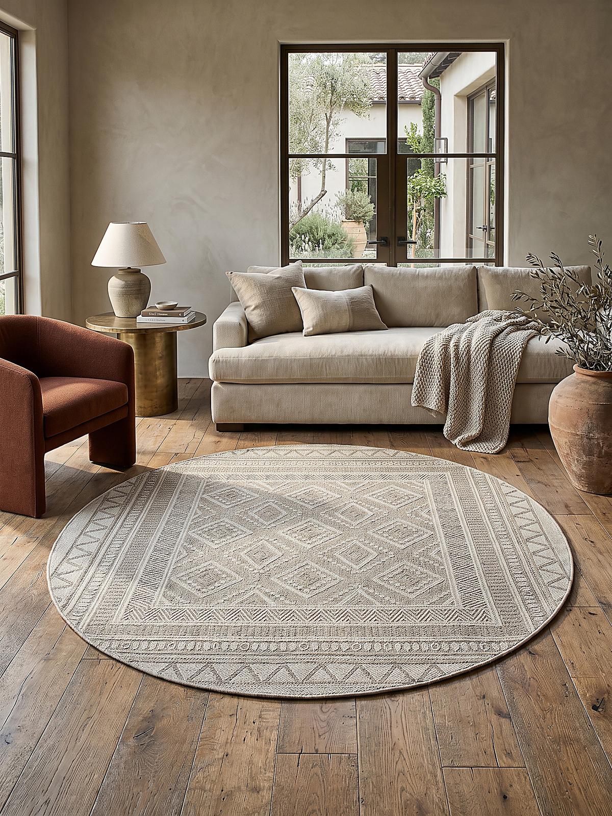 TEPPICH Flachgewebe ESERA Ethno-Rauten Polypropylen Beige 160 x 160 cm - Beige, Textil (160/160cm) - KADIMA DESIGN
