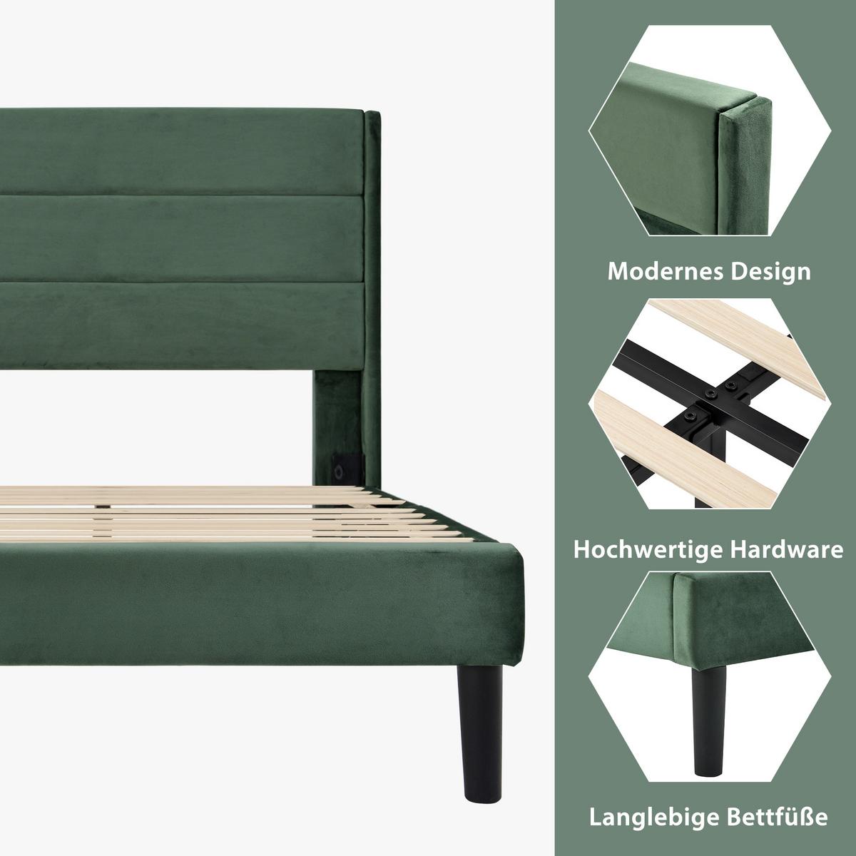 EINZELBETT Dunkelgrün 90/200 cm - Grün, Holzwerkstoff/Textil - Urban Meuble