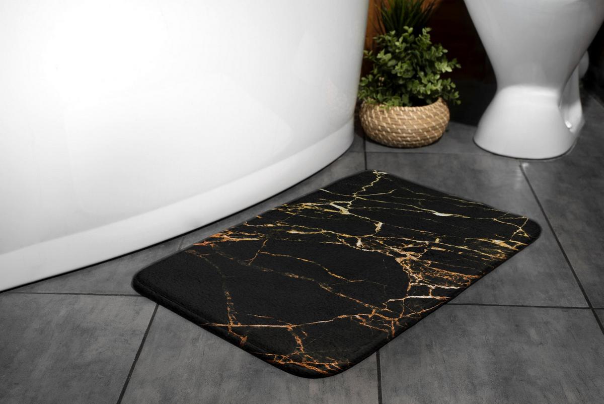 BADTEPPICH 90x60 cm Marmor-Muster - Schwarz, Textil (90/60cm) - TULUP