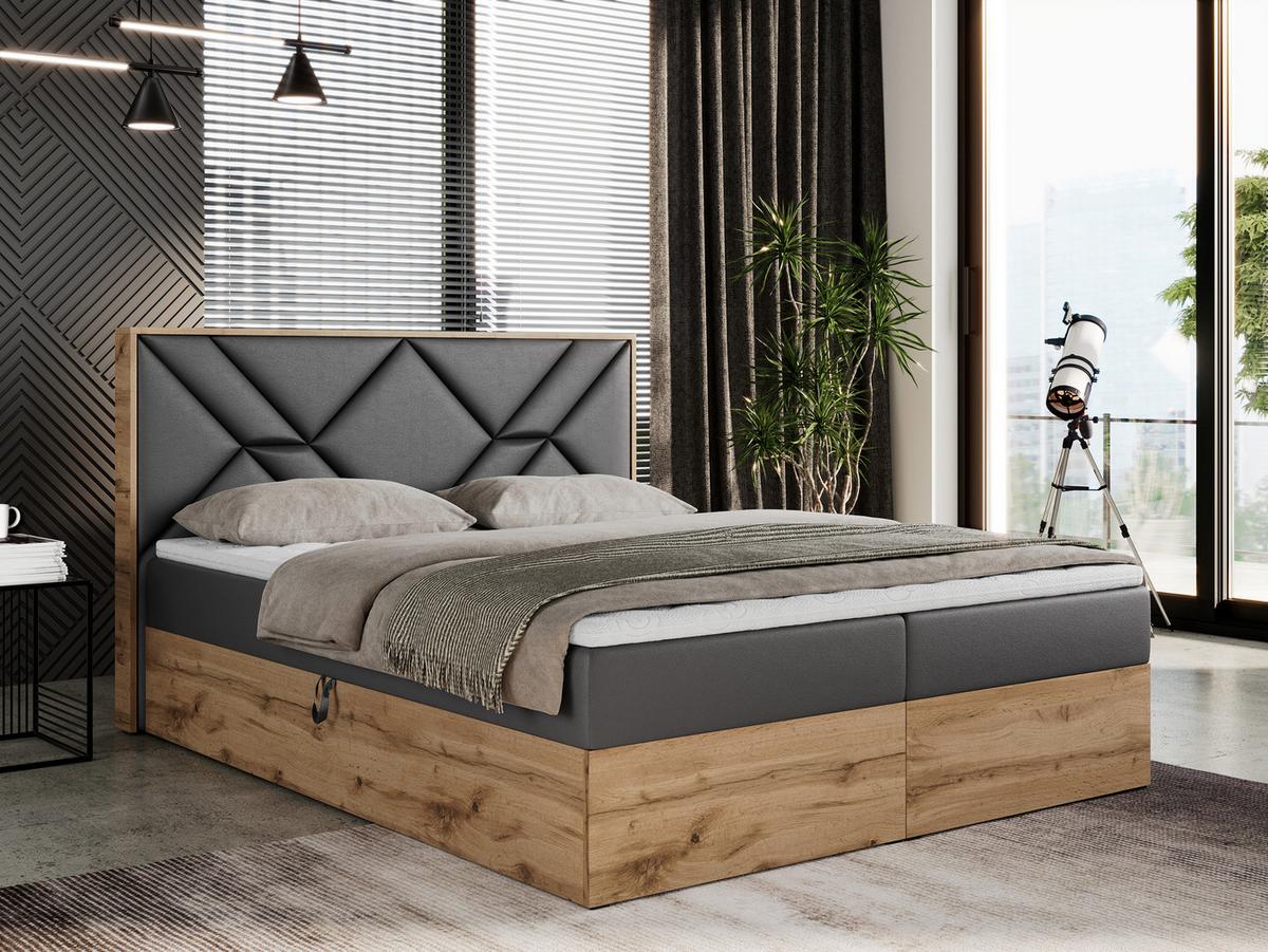 BOXBETT GUNAR - 200/200 Dunkelgrau Kunstleder - H3 - Dunkelgrau, Holz/Textil (200/200cm) - MKS