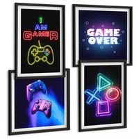 BILDER SET 4er Set - 50x50 cm & 40x60 cm Schwarzer Rahmen - Gamepads, Spielersymbol-Untertitel - Schwarz, Kunststoff (50/50cm) - TULUP