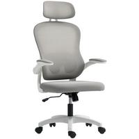 BÜROSTUHL Ergonomischer Schreibtischstuhl mit Hochklappbaren Armlehnen Grau - Weiß/Grau, Kunststoff/Textil (62/115/64cm) - HOMCOM