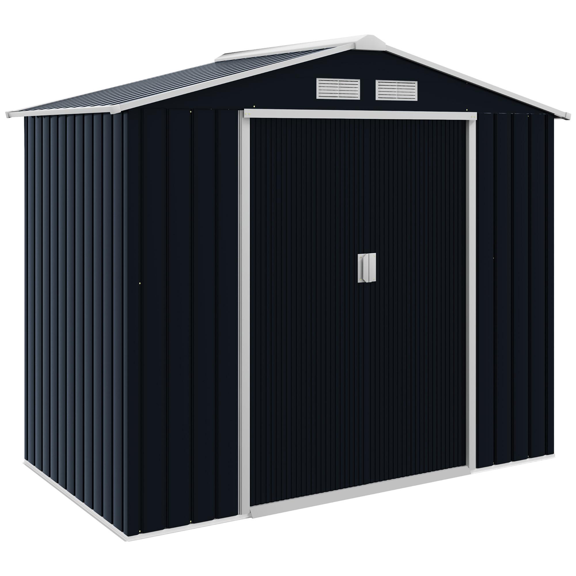 GERÄTEHAUS mit Bodenrahmen Gartenhaus Geräteschuppen Gartenschrank Stahl Grau - Schwarz, Metall (130/185/213cm) - Outsunny