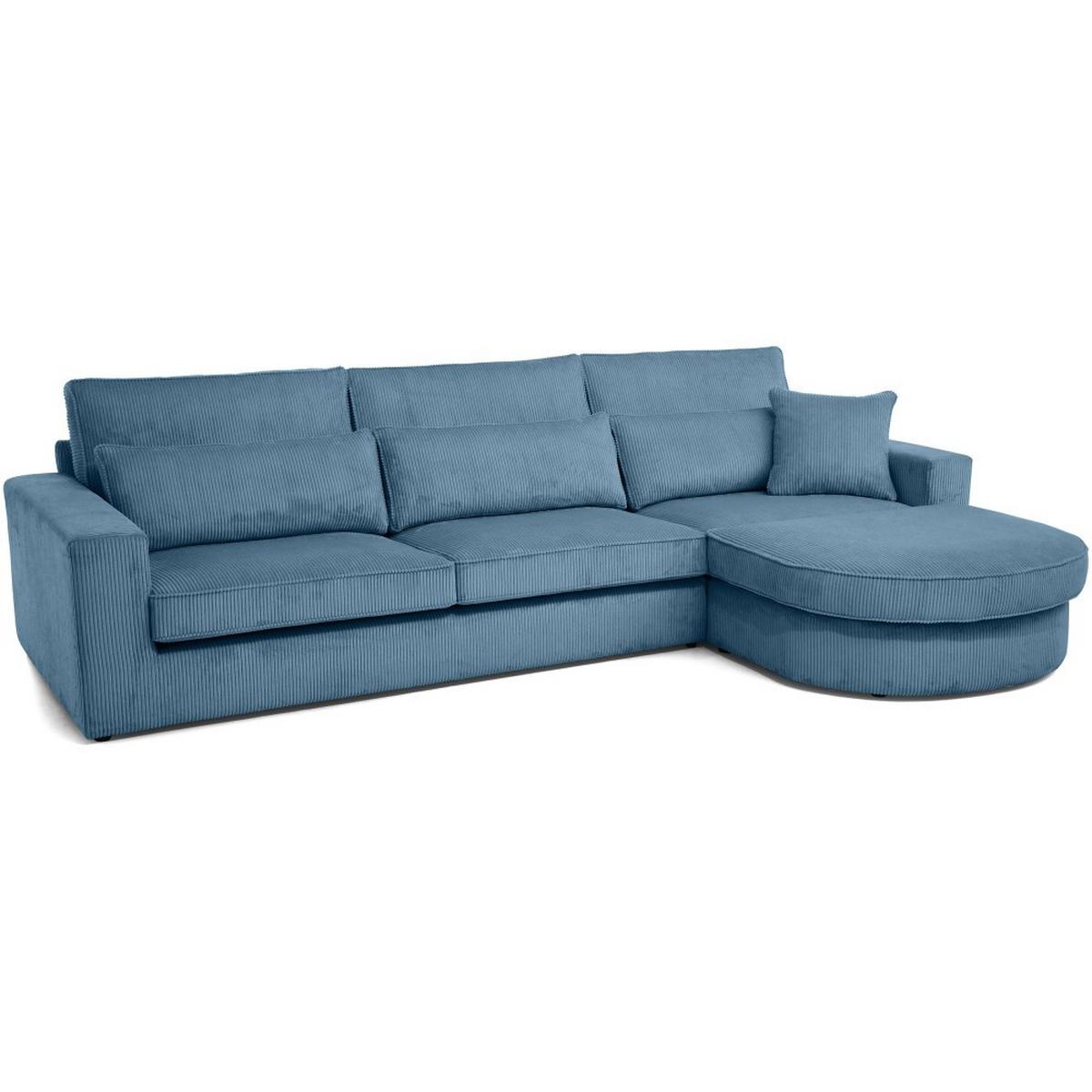 ECKSOFA Pablo ohne Schlaffunktion, mit abgerundeter Ottomane, rechts, Blau - Blau, Textil (319/196cm) - Beautysofa
